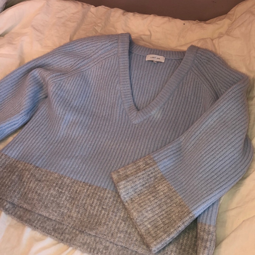 Nordstrom/Lost Ink blue + grey sweater